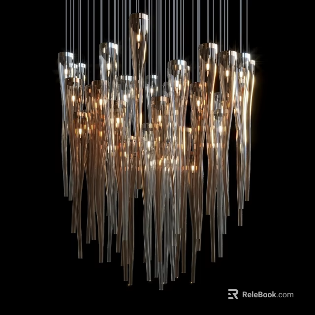 Elegant Modern Chandelier With Long Hanging Glass Pendants And Warm Light 3d model 