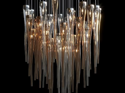 Elegant Modern Chandelier With Long Hanging Glass Pendants And Warm Light 3d model