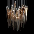 Elegant Modern Chandelier With Long Hanging Glass Pendants And Warm Light