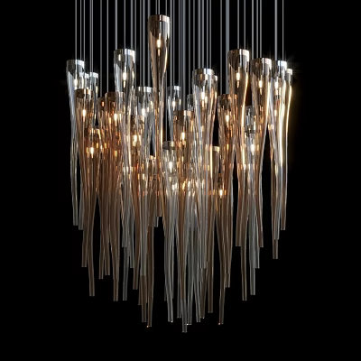 Elegant Modern Chandelier With Long Hanging Glass Pendants And Warm Light 3d model