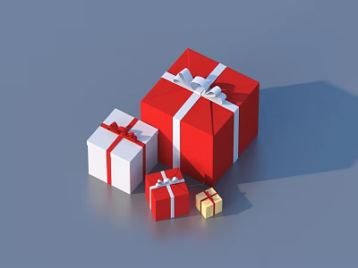 Red White and Brown Gift Boxes with Colorful Bows in Various Sizes 3d model