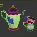 Elegant White Teapot With Gold Accents And Black Floral Pattern Cups