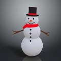 Cute Snowman Figure With Black Top Hat Red Scarf And Brown Arms
