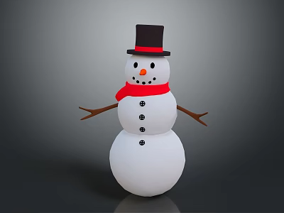 Cute Snowman Figure With Black Top Hat Red Scarf And Brown Arms 3d model