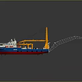 Engineering Vessel with Large Orange Crane Structure Green Deck and Blue Hull Maritime Offshore Equipment