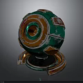 Green And Orange Metallic Sphere With Base Stand Decorative Artwork Design 3d model