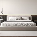 Modern Minimalist Bedroom Interior Featuring Large Bed LED Strip Nightstands Spacious Wardrobes And Light Palette