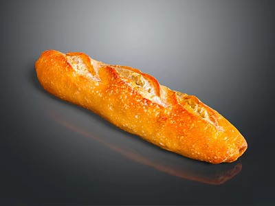 Freshly Baked Golden Baguette With Crispy Crust On Dark Background 3d model