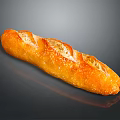 Freshly Baked Golden Baguette With Crispy Crust On Dark Background