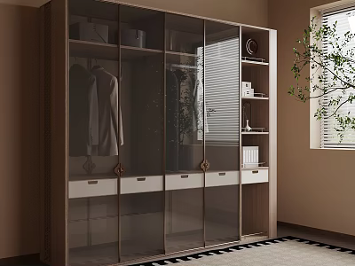 Modern Wardrobe Interior Design With Glass Doors Drawers Shelves And Hanging Clothes 3d model