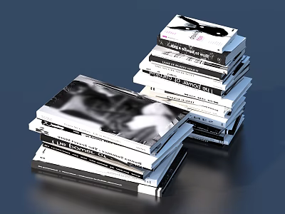 Stacks Of Books Magazines Featuring Black White Covers With Text And 3d model