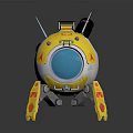 Cute Yellow And White Spherical Robot With Blue Eyes And Mechanical Legs