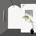 Long Strip Decorative Light in Modern Style Corridor with White Hollow Partition and Green Plant