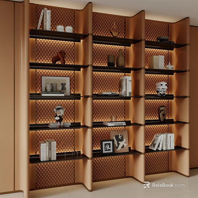 Modern Decorative Cabinet With Shelves Displaying Books Photo Frames And Decorative Items 3d model 