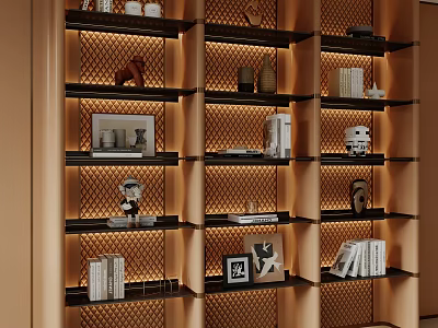 Modern Decorative Cabinet With Shelves Displaying Books Photo Frames And Decorative Items 3d model