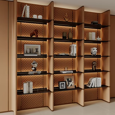 Modern Decorative Cabinet With Shelves Displaying Books Photo Frames And Decorative Items 3d model