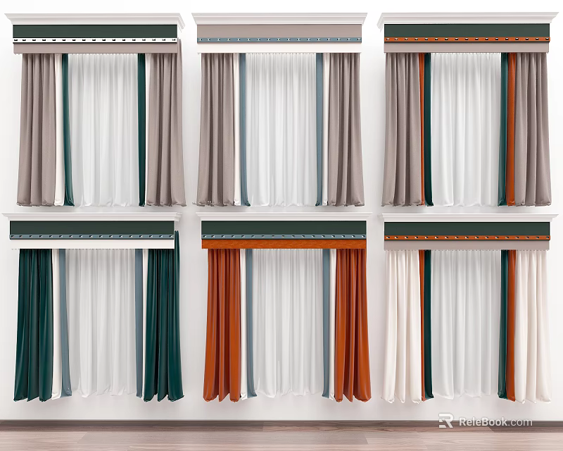 Various Colored Curtains With Decorative Valance For Home Living Room Decor 3d model 