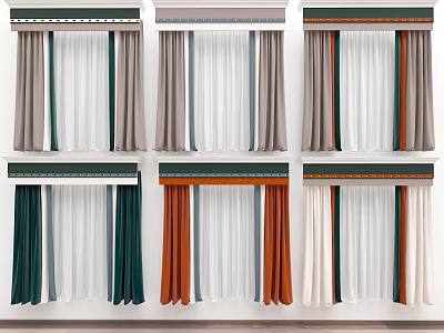 Various Colored Curtains With Decorative Valance For Home Living Room Decor 3d model