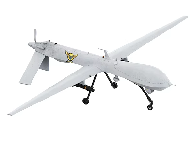 White Military Reconnaissance Drone With Long Wings Landing Gear And Side Logo 3d model
