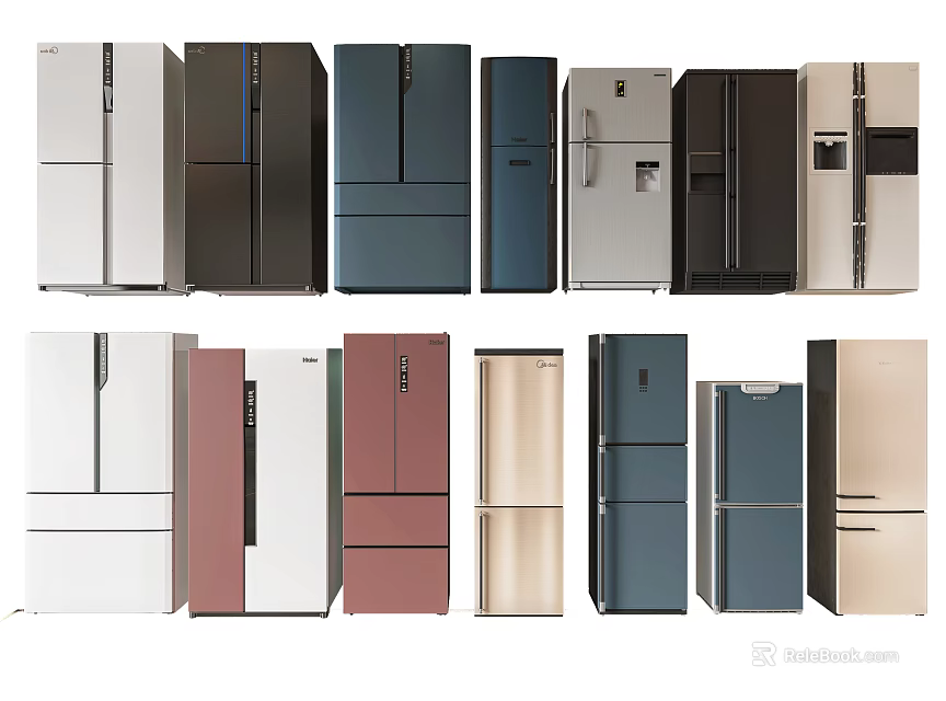 Various Styles of Modern Refrigerators and Freezers in Different Colors for Homes 3d model 