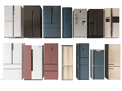 Various Styles of Modern Refrigerators and Freezers in Different Colors for Homes 3d model