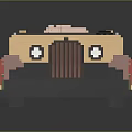 Brick Built Beige Vintage Car With Striped Roof And Red Accents