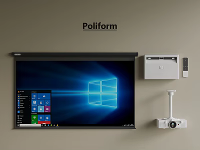 Poliform Modern Large Screen TV With Windows Interface And Projector Setup 3d model