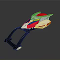 Sci Fi Weapon Design With Red Yellow White Color Palette And Wing Shaped Accents