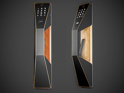 Modern Smart Door Handle With Digital Keypad And Black Gold Wooden Design 3d model