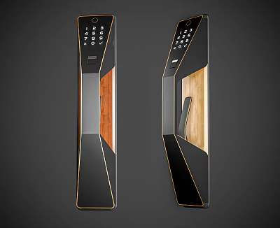 Modern Smart Door Handle With Digital Keypad And Black Gold Wooden Design 3d model