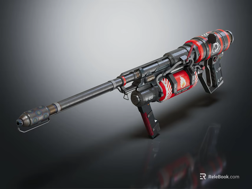 Red And Black Decorative Gun With Patterned Design And Glossy Finish 3d model 