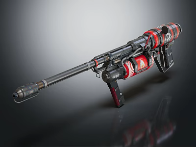 Red And Black Decorative Gun With Patterned Design And Glossy Finish 3d model