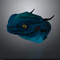 Fantasy Creature Head 3D Model With Blue Green Skin Yellow Eyes And Horn Protrusions