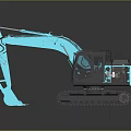 Turquoise Crawler Excavator With Black Cab And Front Bucket On Tracks