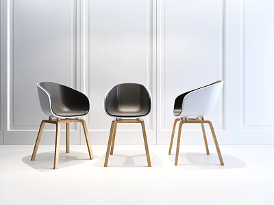 Modern Dining Chairs With Black And White Seats And Wooden Legs In Minimalist Room 3d model