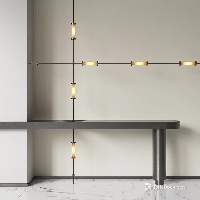Modern Decorative Light With Cross Metal Structure And Multiple Illuminated Bulbs In Interior 3d model 