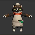 3D Cartoon Game Character Chef Cat With Chef Hat Red Scarf Apron And Outstretched Arms