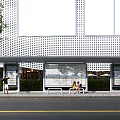 Modern Road Facility Bus Shelter With Canopy Seating Information Map And Trees 3d model