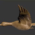 Golden Flying Animal Sculpture With Spread Wings And Reflection On Dark Background