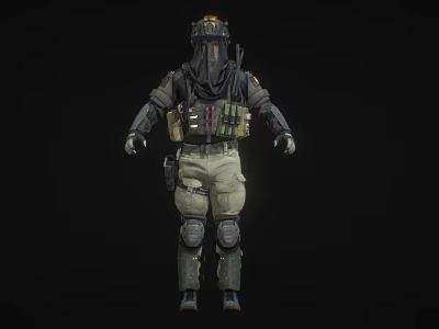 Game Movie Character In Tactical Gear With Helmet Protective Vest And Knee Pads 3d model