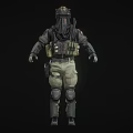 Game Movie Character In Tactical Gear With Helmet Protective Vest And Knee Pads