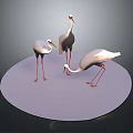 Three White Cranes Standing on Circular Platform With Dark Background Scene 3d model