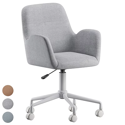 Gray Fabric Office Chair with Armrests Adjustable White Base Wheels and Color Options 3d model
