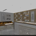 Modern Lobby Interior With Rotating Black Frame Screens Displaying Artworks Marble Floor and Wooden Bookshelves