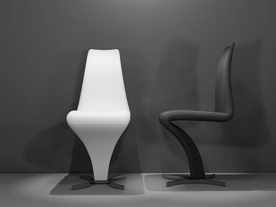 Modern White and Black Accent Chairs with Sleek Curved Lines in Interior 3d model