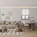 Modern Living Dining Room Interior With Beige Sofa Coffee Table Geometric Rug And Wall Art