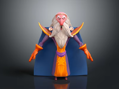 Cartoon Wizard Character With Long Beard Blue Cape Purple Orange Robes And Yellow Shoulders 3d model