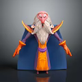 Cartoon Wizard Character With Long Beard Blue Cape Purple Orange Robes And Yellow Shoulders