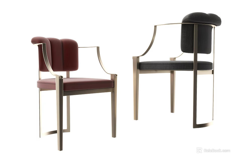 Red And Black Modern Lounge Chairs With Metal Frame And Upholstered Seats 3d model 