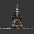 Ornate Garden Ornament Fountain With Multi Tiered Statue Top Decorative Base And Grass Flowers Around
